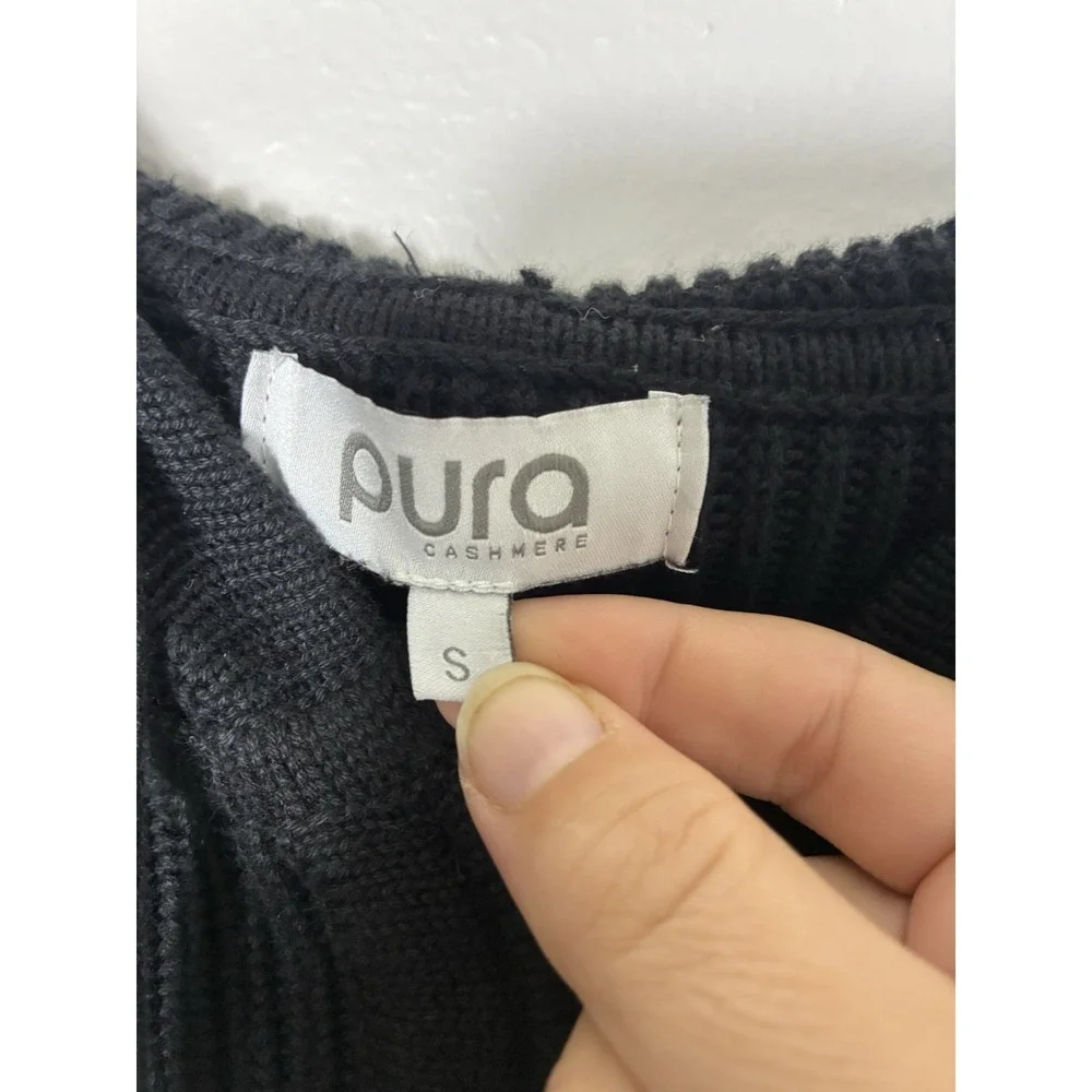 PURA Full Zip Chunky Knit Cardigan 100% Supima Cotton Black Casual Hooded Small